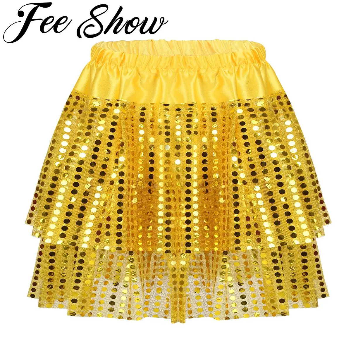 

New Jazz Dance skirt Baby Girls Sequined Elastic Waistband Tiered Tutu Skirt for Latin Jazz Dance Costume kids Stage Dance wear