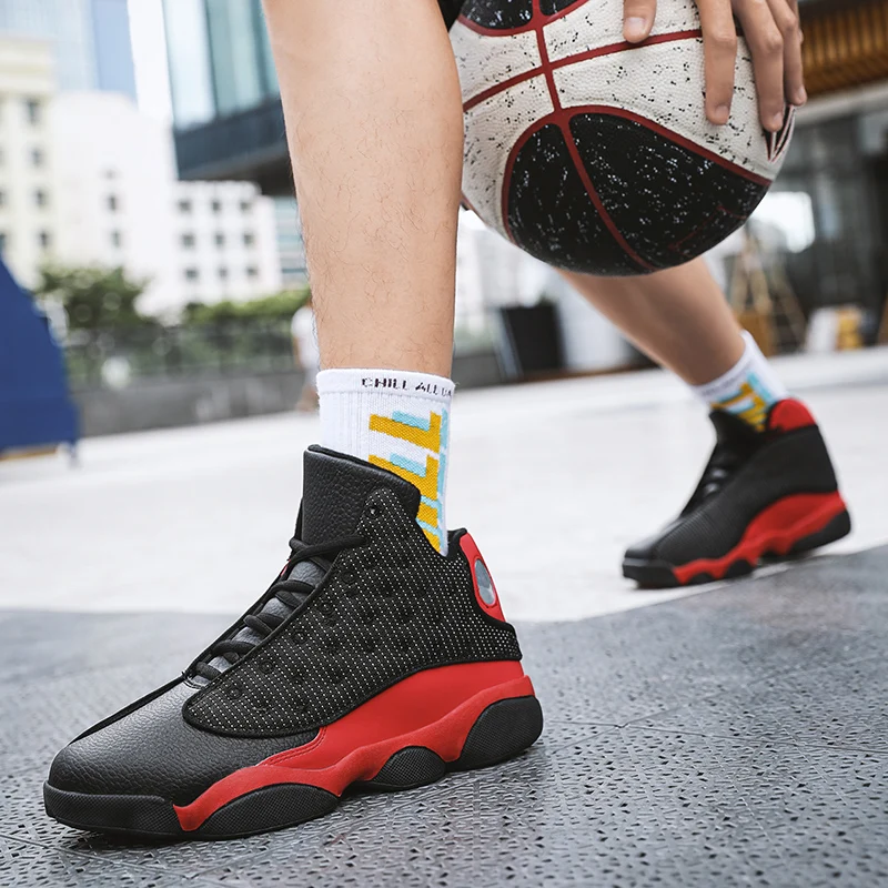 Leather Spring And Autumn Models Simple Mid-top Wear-resistant Easy-to-bend Thick-bottomed Contrast Color Basketball Court Shoes