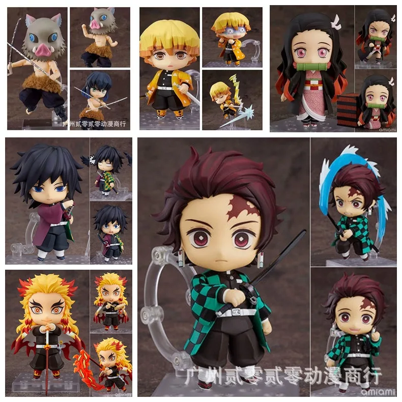 

Boxed 10CM Anime Demon Slayer Kamado Tanjirou Nezuko Q version PVC Action figure Model toys Movable face changing doll fans gift