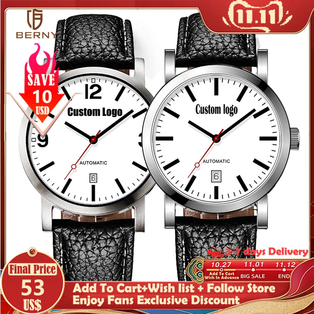 Цена Наручные часы с логотипом для мужчин, автоматические часы с автоподзаводом, механические швейцарские железнодорожные часы, индивидуальные...