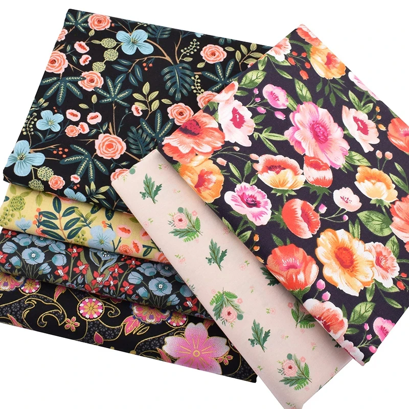 

6pcs/Lot Twill Cotton Fabric Dark Flowers Patchwork Cloth DIY Sewing&Quilting Fat Quarters Material For Baby&Kids 20*25cm
