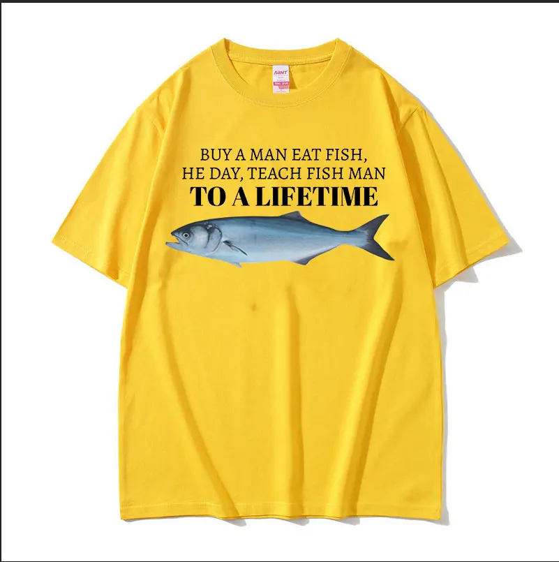 Мужскую ешь рыбу он день учим мужскую футболку для жизни забавную мужчин и женщин