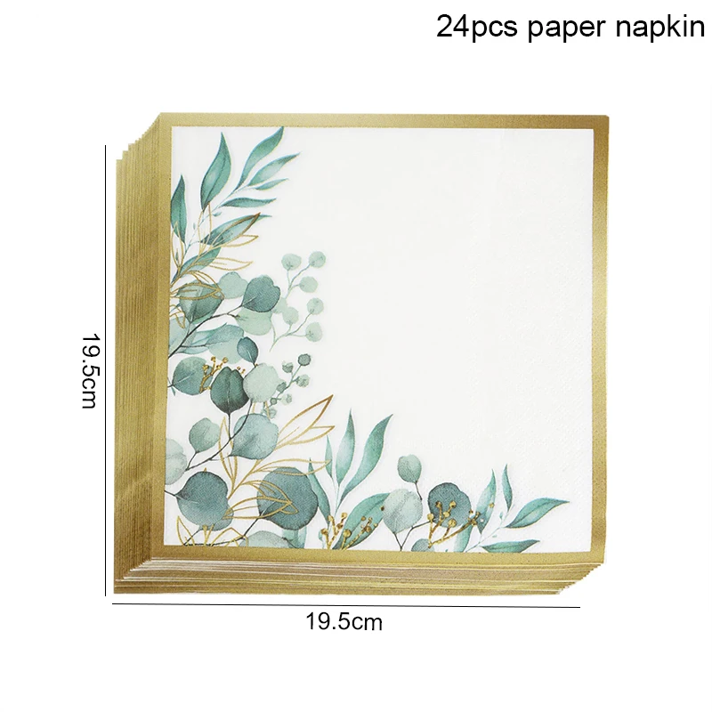 Green Leaves Bronzing Letter Hey Baby Jednorazowa zastawa stołowa Talerz Serwetka Obrus Dziecko Urodziny Party Shower Decor Supplies