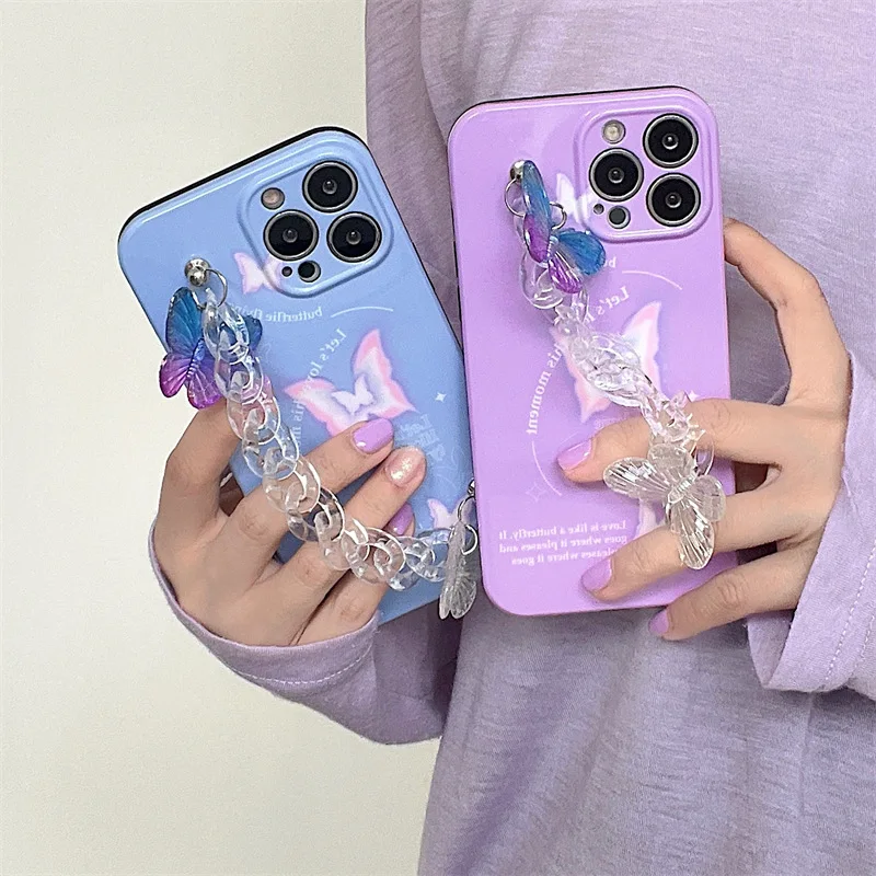 

Star Butterfly Chain Phone Case for IPhone11 12 13 Pro Max Mini X XR 7 8 Plus SE Cover Transparent Phone Case Protective Shell