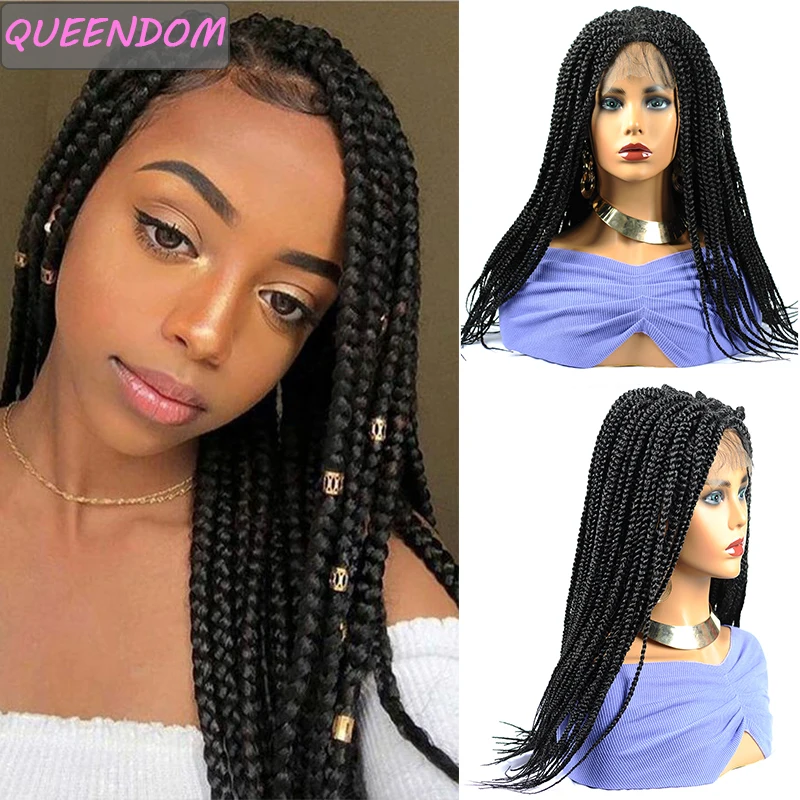 Long Synthetic Braided Lace Front Wigs Ombre Box Braids Wigs for Women High Temperature African Braided Lace Wigs with Baby Hair