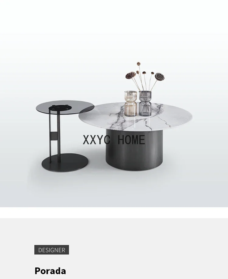 Итальянский простой мраморный журнальный столик круглый светильник роскошный