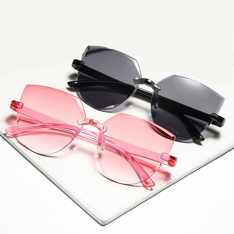 

Frameless One Piece Cat Ear Jelly Transparent Sunglasses Candy Color Cat Eye One Piece Ocean Piece Sunglasses