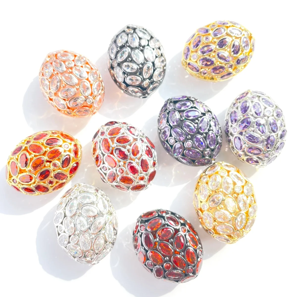 

1PC Big Size Clear Purple Red Zirconia Paved Hollow Oval Egg Spacer Beads for Women Bracelet Girl Necklace Making Handmade Craft