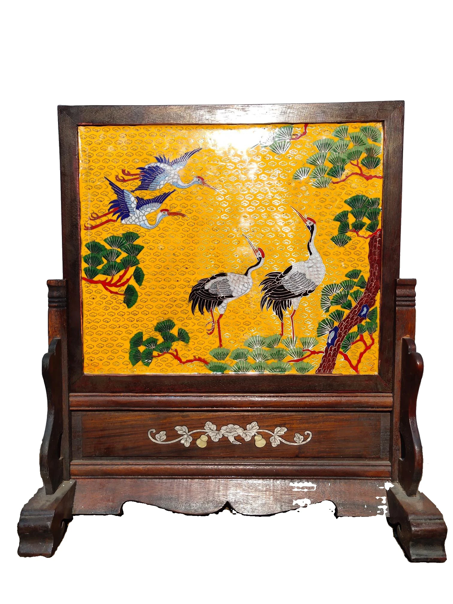 

LAOJUNLU Collection Of Old Rosewood Filigree Enamelled Cloisonné Screens With Two Sides Inlaid With Seven-Coloured Shells