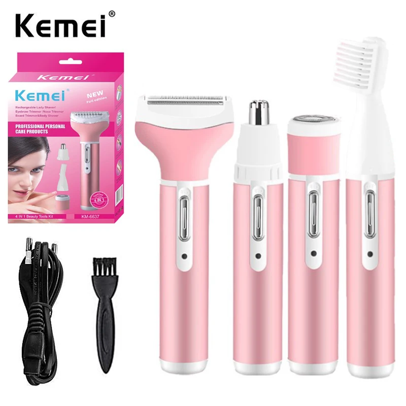 

Kemei KM-6637 Electric Shaver 4 in 1 Rechargeable Hair Trimmer Women Hair Removal Machine Epilator Eyebrow Nose Trimmer Razor