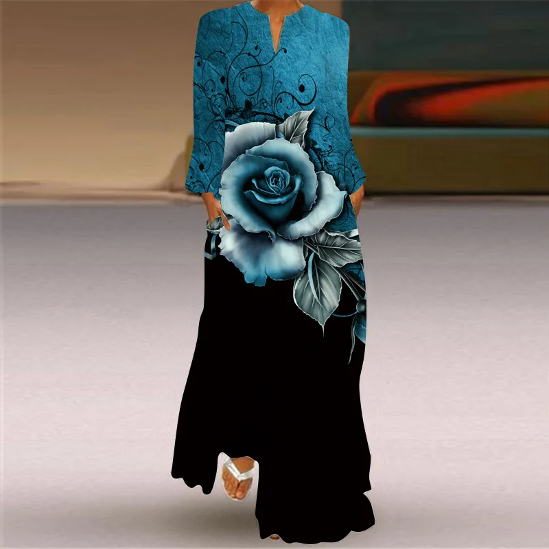 Элегантные женские платья 2024 осеннее свободное платье с длинными рукавами и