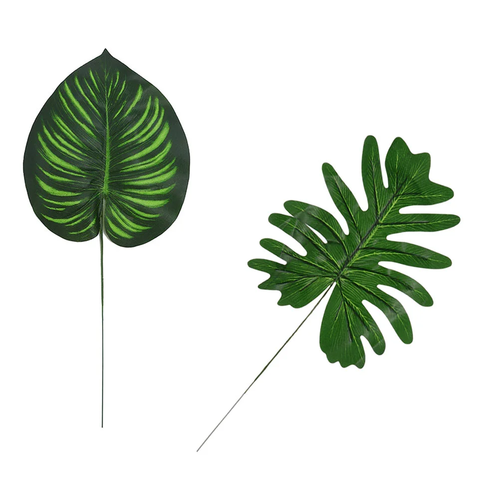 y 2 szt. symulowanych liści dekoracji roślinna ozdoba stół zielony liść sztuczna hawajska impreza jedwabna tkanina rekwizyty fotograficzne