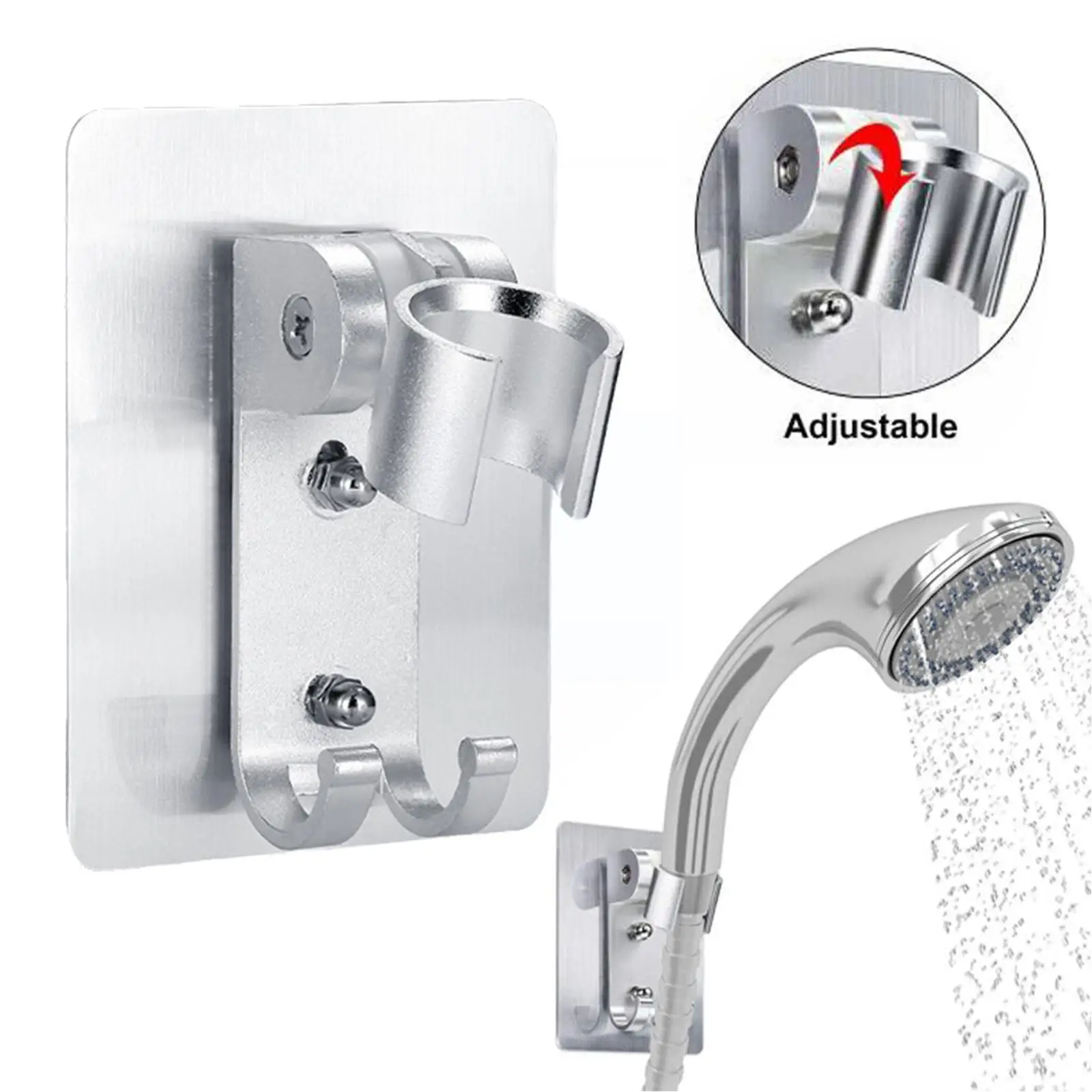 

90° Strong Adhesive Aluminum Wall Gel Mounted Shower Bathroom Portable Holder Stand Bracket Accessories Head Adjustable M6F2