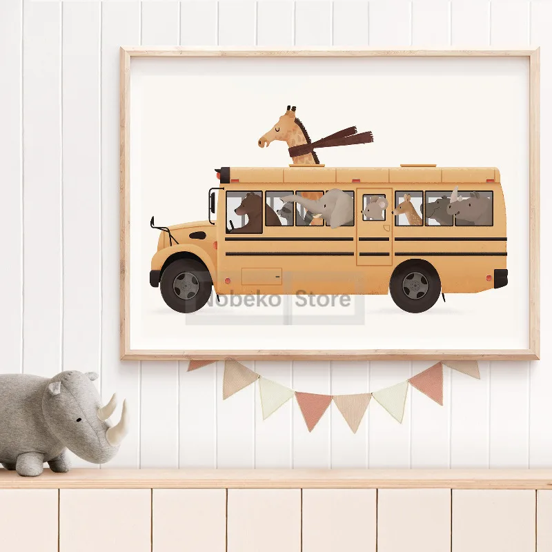 Картина на холсте с забавными животными машине