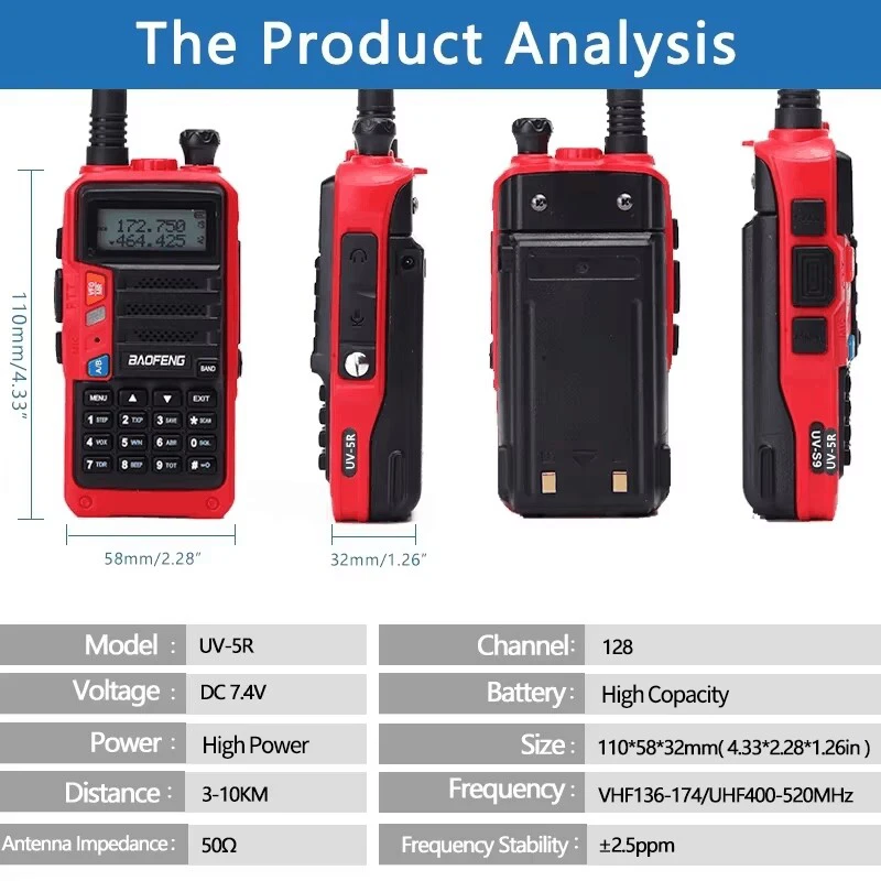 Портативное Радио Baofeng Uv-5r Plus 15 Вт Uv-ch/uhf-cw Тройная Зарядка Через Usb Обновление