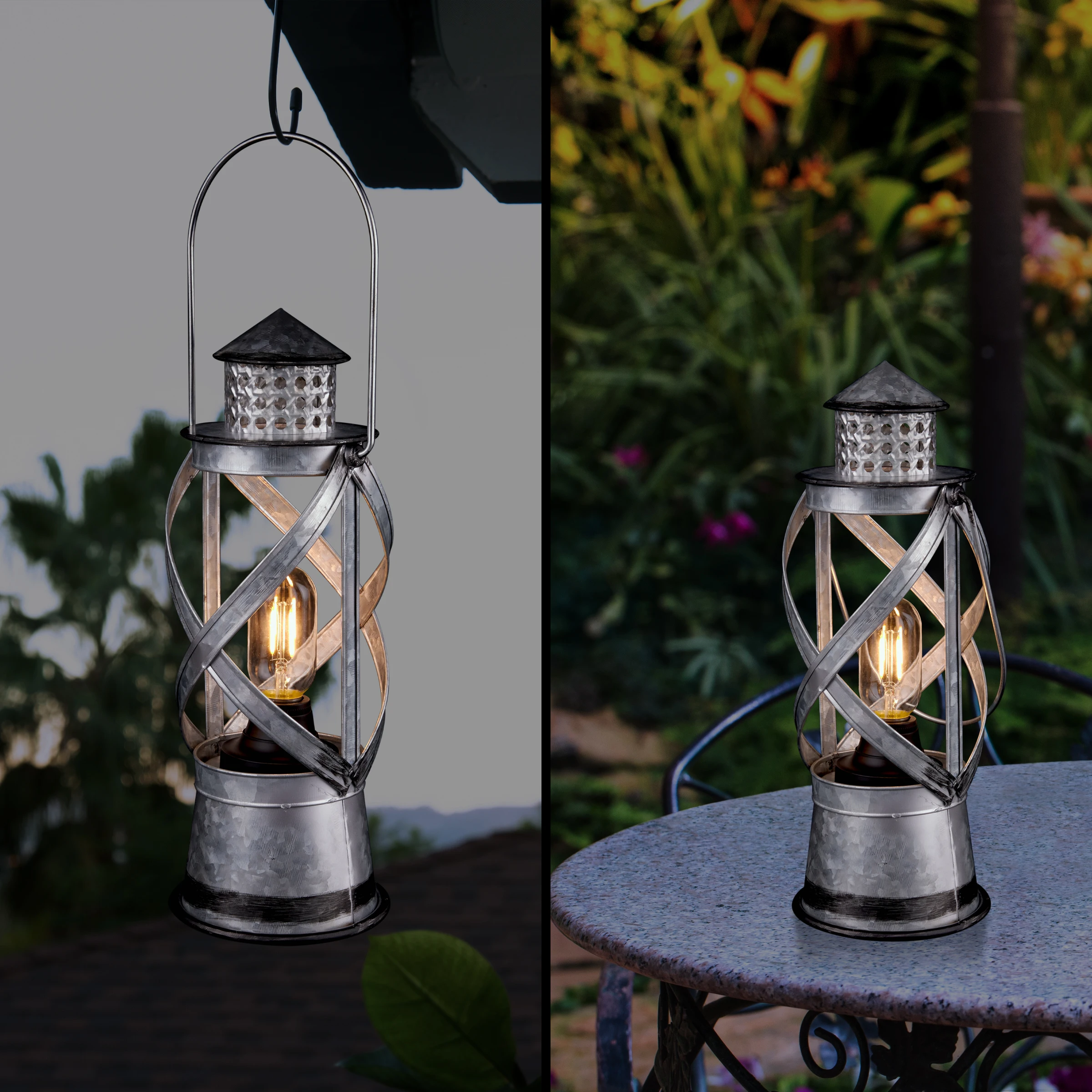 

HMTX 6" x 15" Metal Hurricane Lantern with Battery-Powered LED Light, Silver