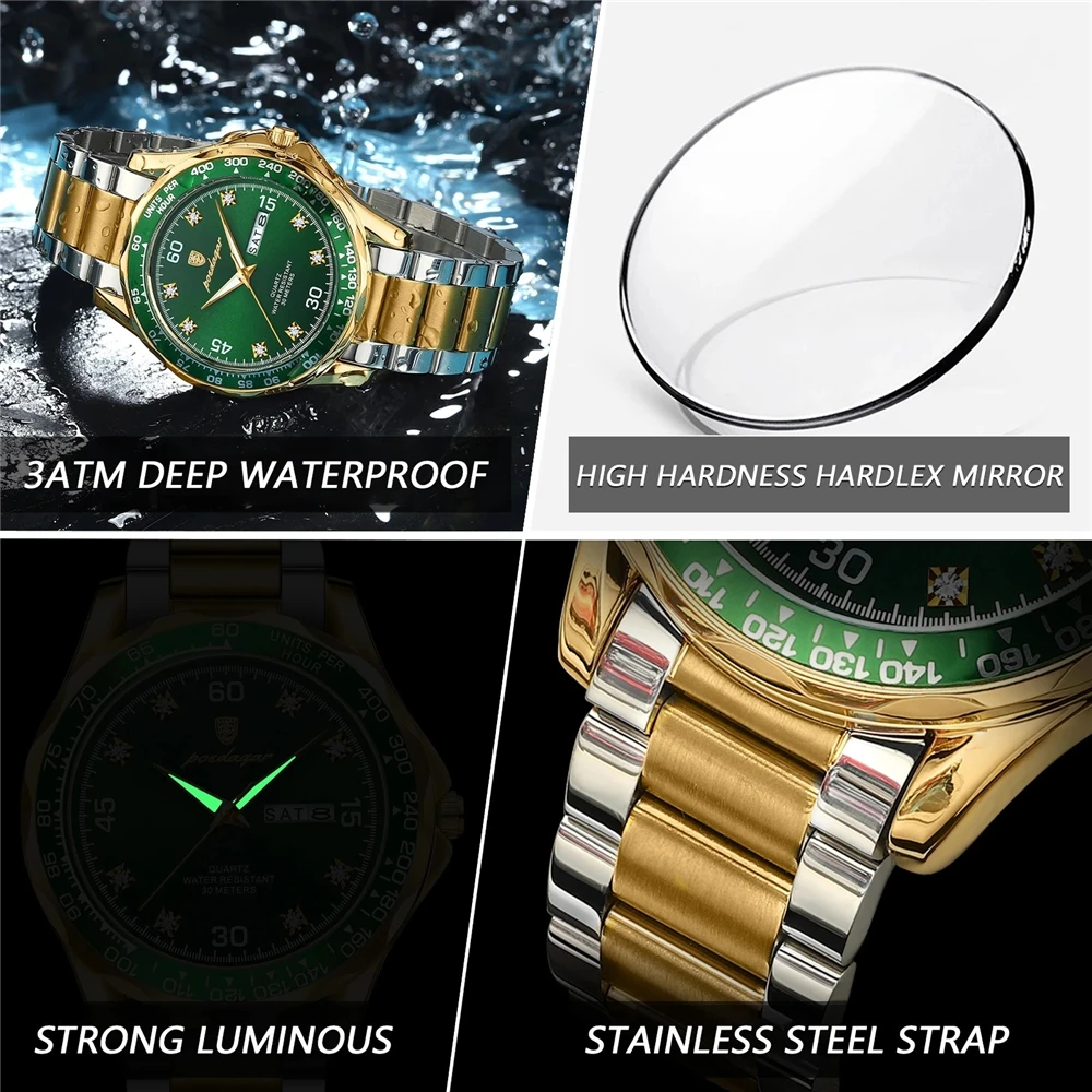 Фото Poedagar Reloj модные кварцевые наручные часы новые золотые мужские часы с бриллиантами для мужчин автоматические часы мужские подарки цифровые часы 2026 №4