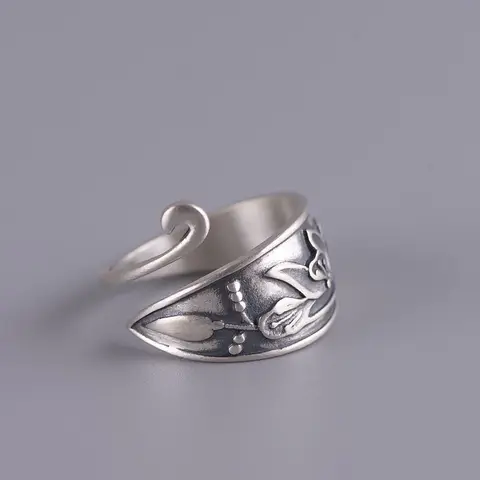Винтажное серебряное кольцо в этническом стиле с цветком, Открытое кольцо унисекс с лотосом, банкетное ювелирное изделие, аксессуары, подарок