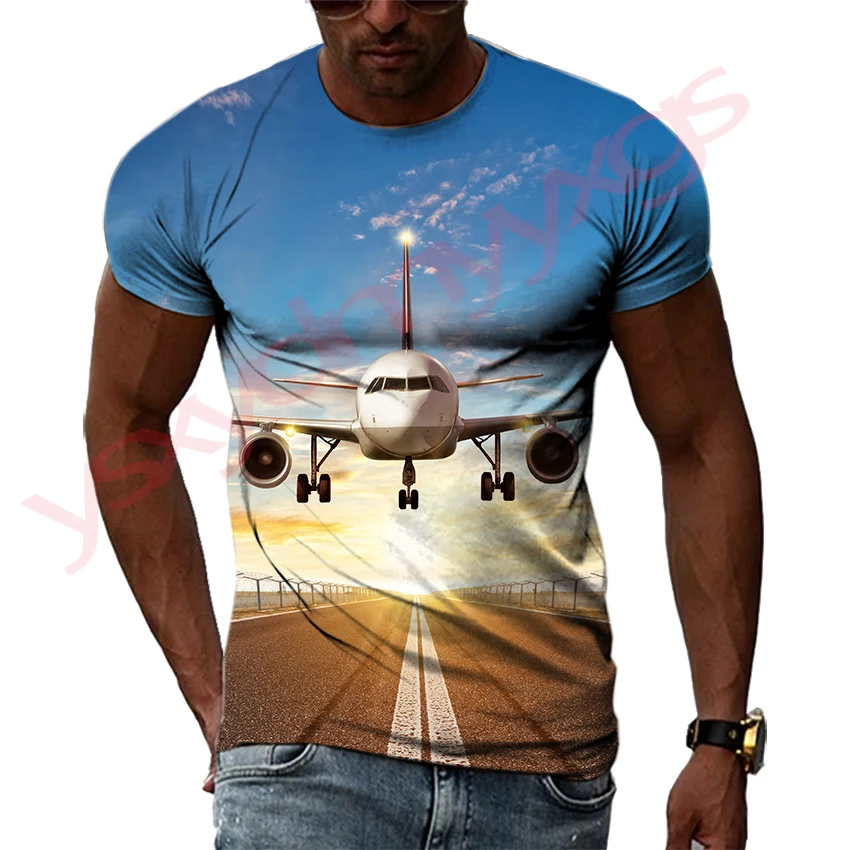 

New Leisure Summer Flight Passenger Jet Takes Off Men T-Shirts 3D Print Hip Hop Tees Personality Round Neck Short Sleeve Tops