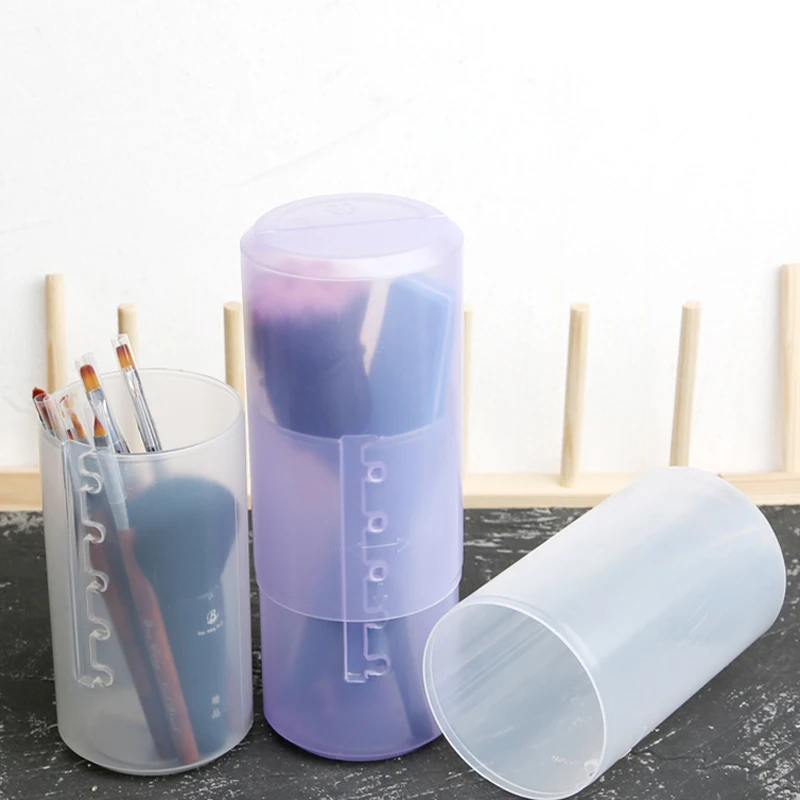 

Adjustable Height PVC Makeup Brush Holder Display Storage Cup Organizer with Lid