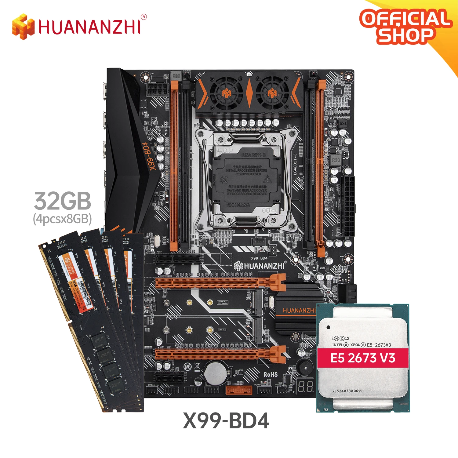 

Материнская плата HUANANZHI X99 BD4 X99 с Intel XEON E5 2673 v3 с 4*8G DDR4