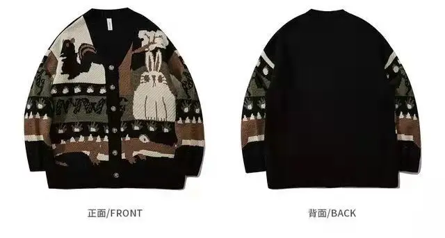2021 осень и зима Ретро Мультфильм жаккардовый свитер Кардиган Свободный