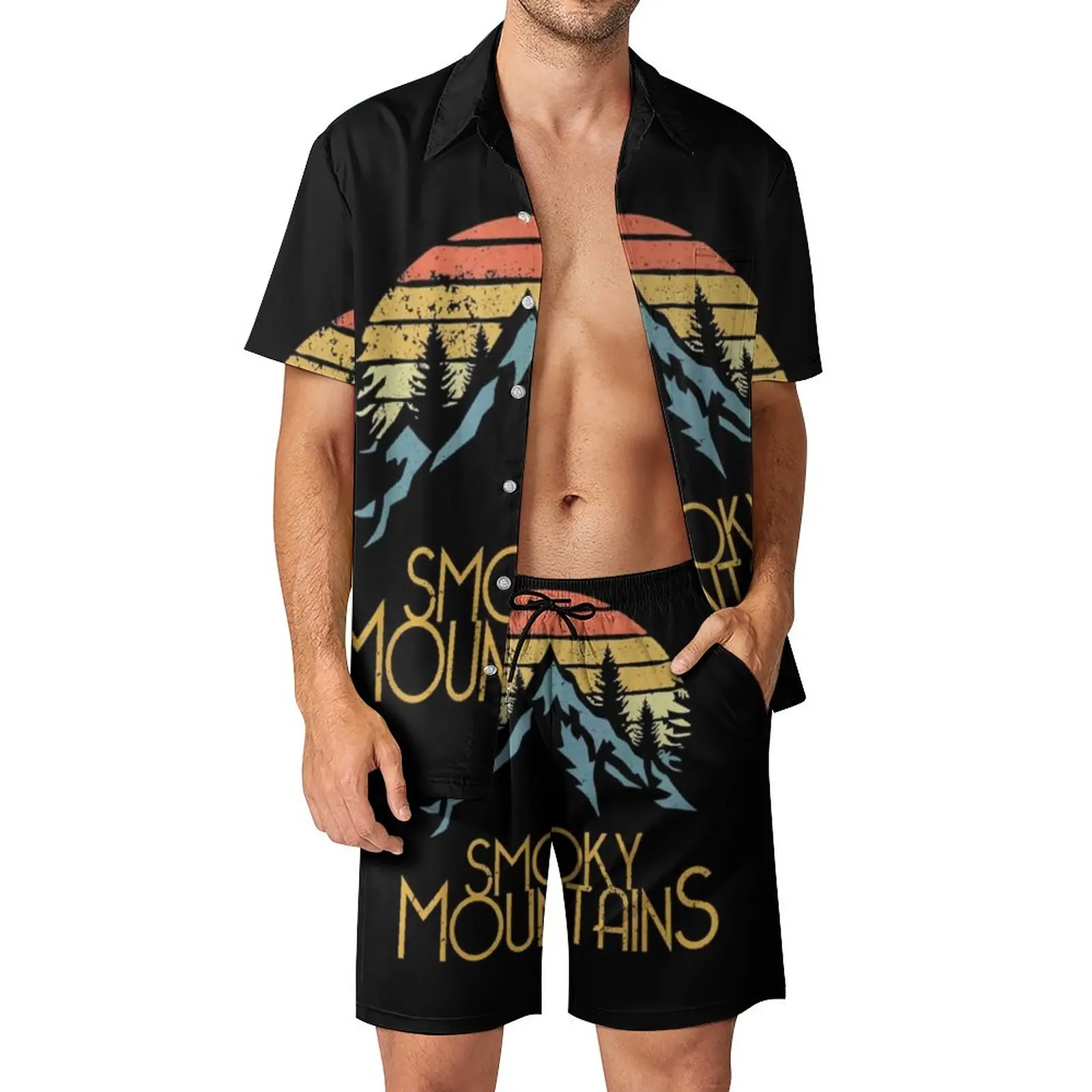 

Smoky Mountains Men Sets Vintage Great Mountain National Park Casual Shorts Vacation Shirt Set Trending Suit Oversized Clothing