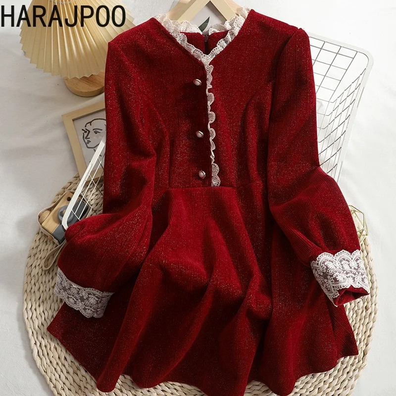 Одежда Harajpoo Женская кружевная с деревянными ушками контрастных цветов V-образным