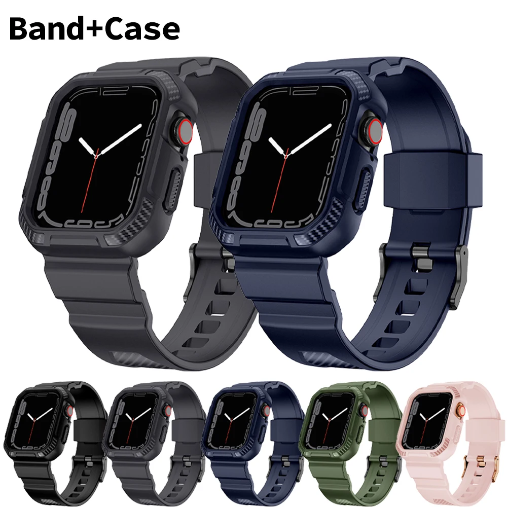 

Ремешок спортивный из ТПУ для Apple Watch Band 44 45 мм 41 мм 42 мм 38 мм 40 мм, чехол-бампер для iWatch Series 7 6 5 4 3 SE, для мужчин и женщин
