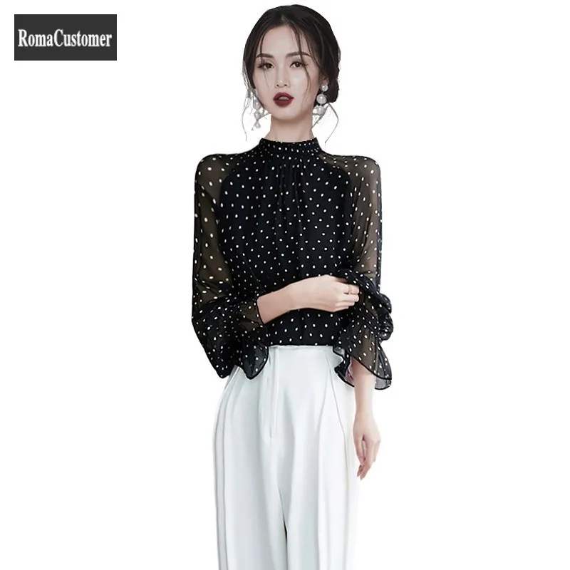

Fashion Elegant Shirt Womens Summer New Long Sleeve Pullover Hit Color O-Neck Korean Version Slim Tops Female Trend Wild Blouse