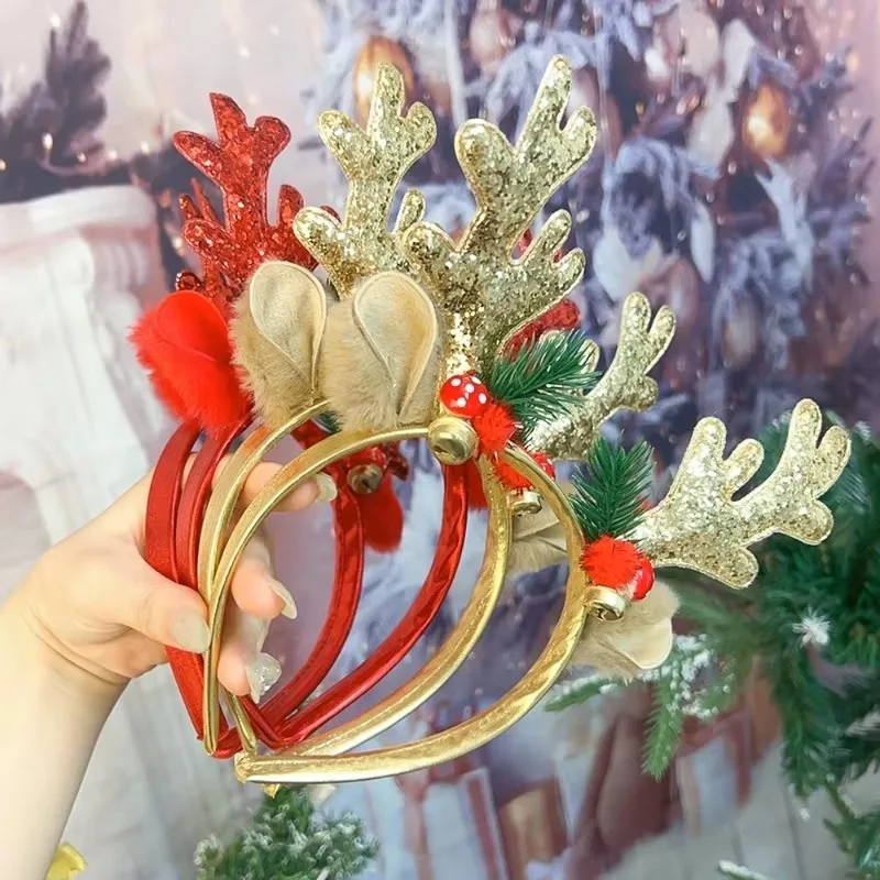 Новые рождественские повязки на голову с блестками уши оленя заколки для волос