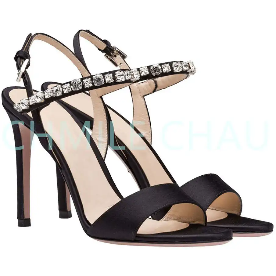 

Crystals Rhinestone Elegant Luxury Designer Women Sandals Stiletto High Heel Ankle Strap Party Dress Plus Size Shoes 104-CHC-31