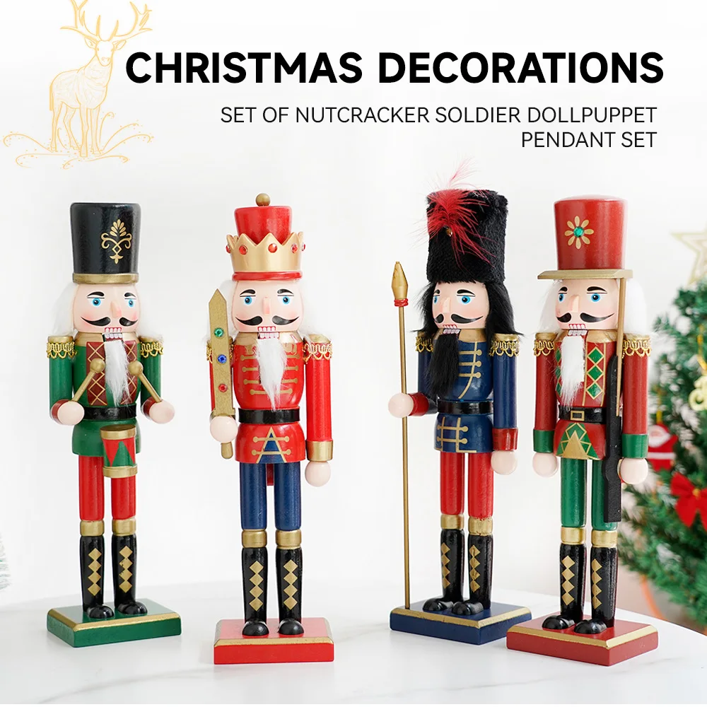 

30CM Christmas Nutcracker Soldier Doll Vintage Wooden Puppet Creative Handicraft Festival Gift Giveaway Ornament Home Decoration