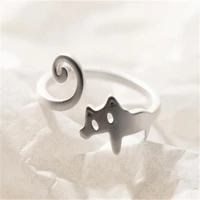 sweet cute cat silver color metal animal ring fashion girly adjustable open ring accessories party womens jewelry