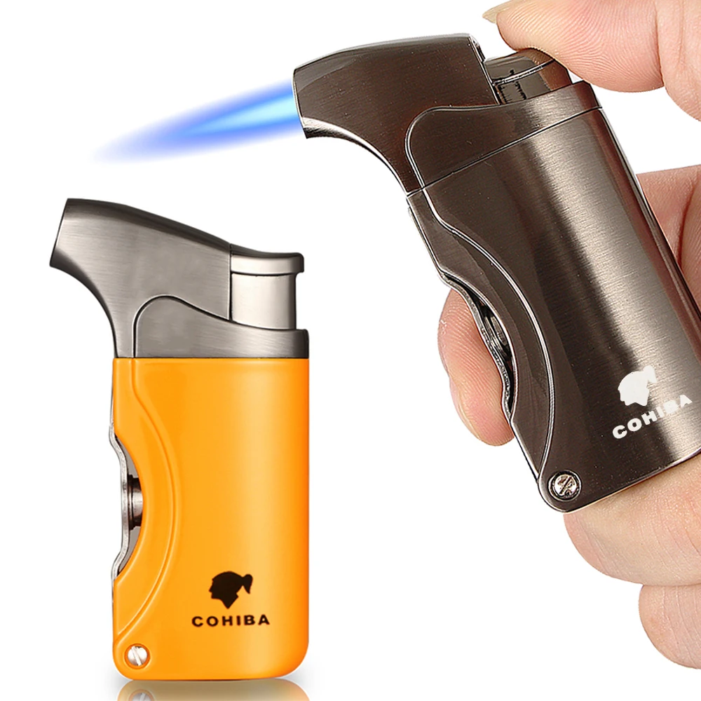 

COHIBA Lighters Metal Windproof Butane Gas Lighter Refillable Torch Jet Flame Cigarette Cigar Lighter With Cigar Punch