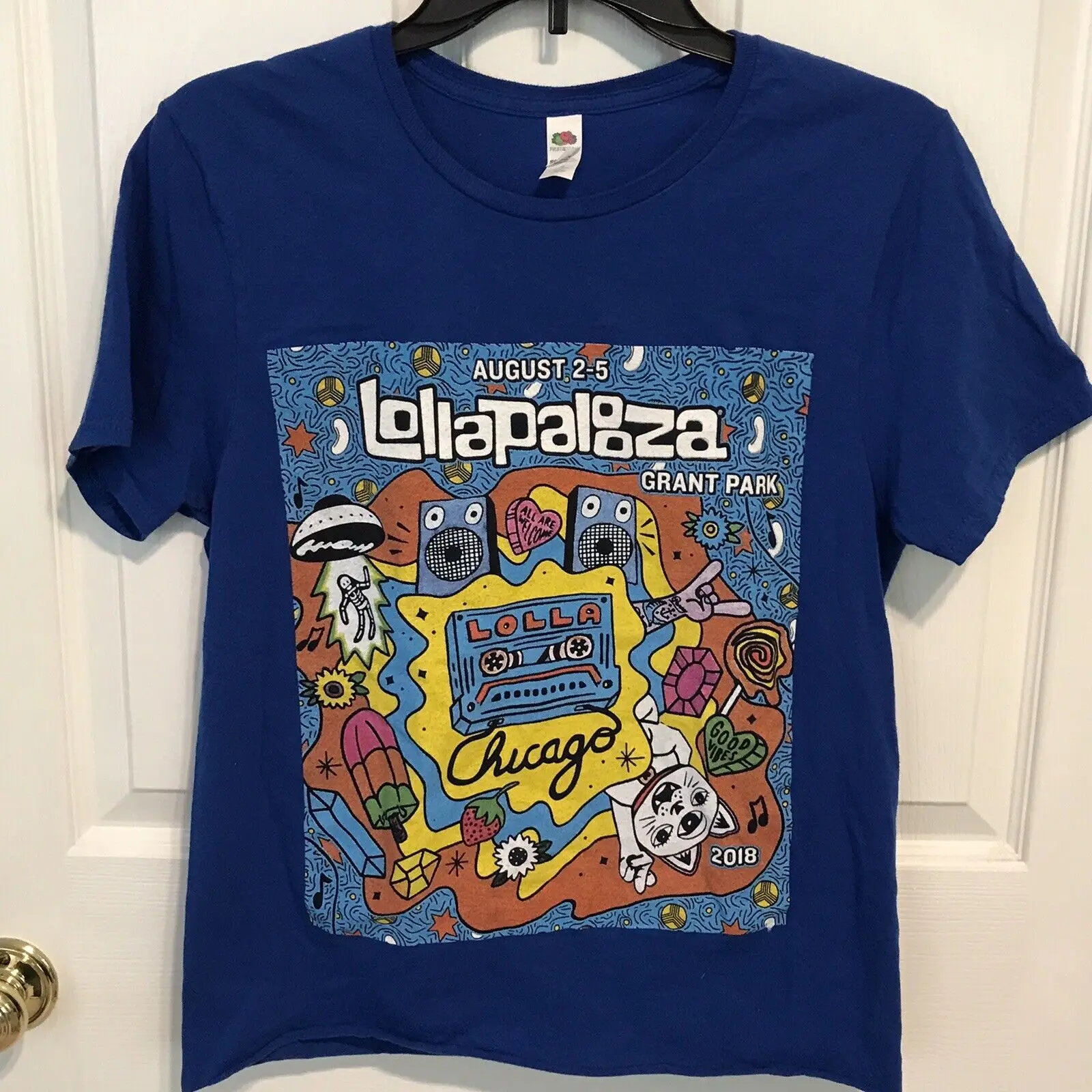 Lollapalooza 2018 футболка синего размера маленький музыкальный фестиваль Чикаго Lollapalooza 2018 футболка синего размера маленький музыкальный фестиваль Чикаго