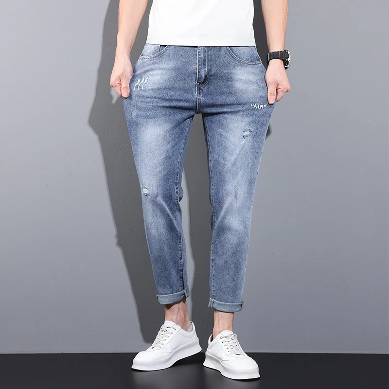Spring/summer 2022 Thin Jeans Men's Straight Leg Slacks Washed Versatile Harlan Pants Trend Nine Pants