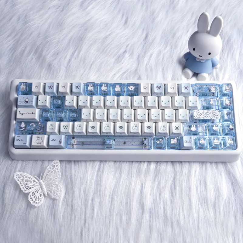 Фото Мультяшные кавайные кейкапы Miffy, синие, с боковой гравировкой, полупрозрачные, оригинальные, заводские, для магнитных переключателей, с хорошим внешним видом №2