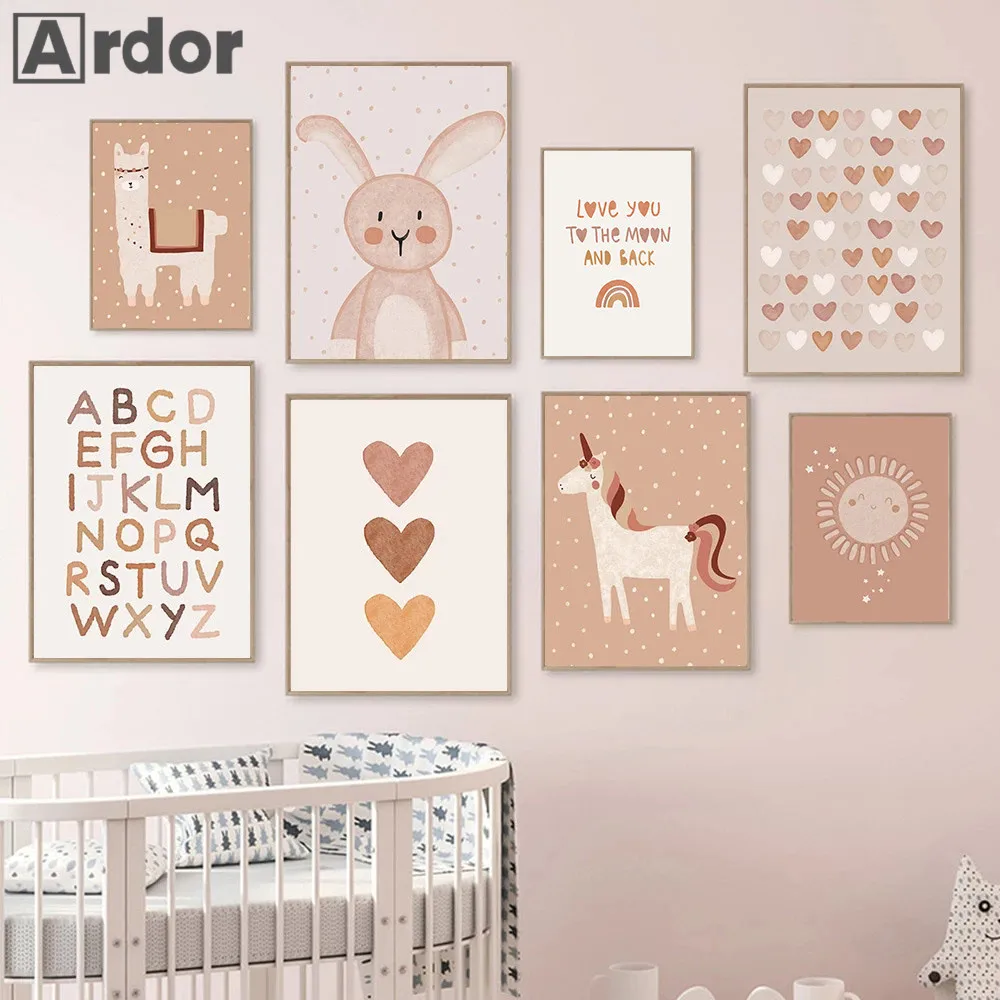 

Alpaca Art Painting Unicorn Canvas Poster Heart Sun Print Pictures Nursery Wall Art Nordic Posters Baby Kids Room Decoration