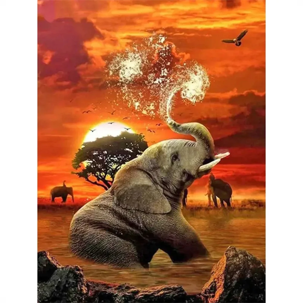 

Diamond Painting Sunset Elephant Paste For Beginners DIY Full Diamond Embroidery Animal 5D Cross Stitch Arts Craft Home Decor