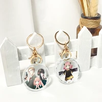 spy x family crystal pendant keychain double faced anime fans q version figures anya keyring bag car key ornament accessories