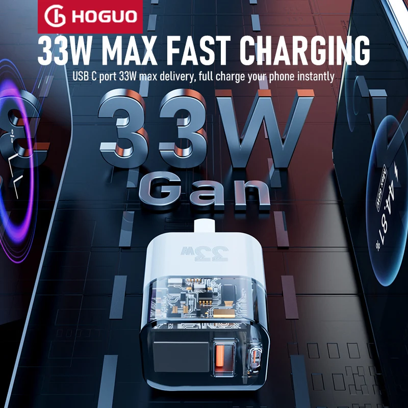 

New Arrival GaN Pd c 33w Transparent Fast Charging Phone Adapter Usb Portable Type-c Qc 3.0 Fast Charger
