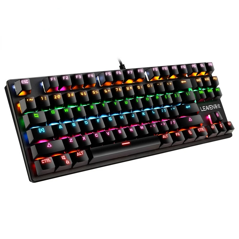 

Игровая клавиатура K7, механическая Проводная клавиатура с 87 клавишами, зеленая клавиатура с подсветкой, USB, для офиса, компьютера