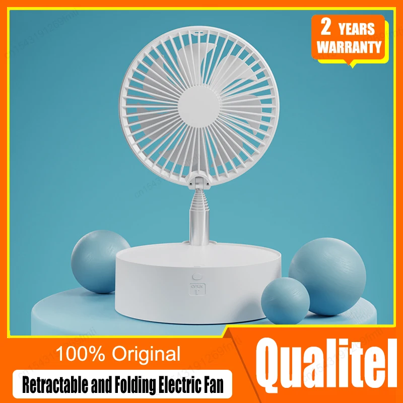 Qualitel N98 Portable Retractable Folding USB Charging Fan with Ring Light Timing Control Touch Control Panel 7200mah battery