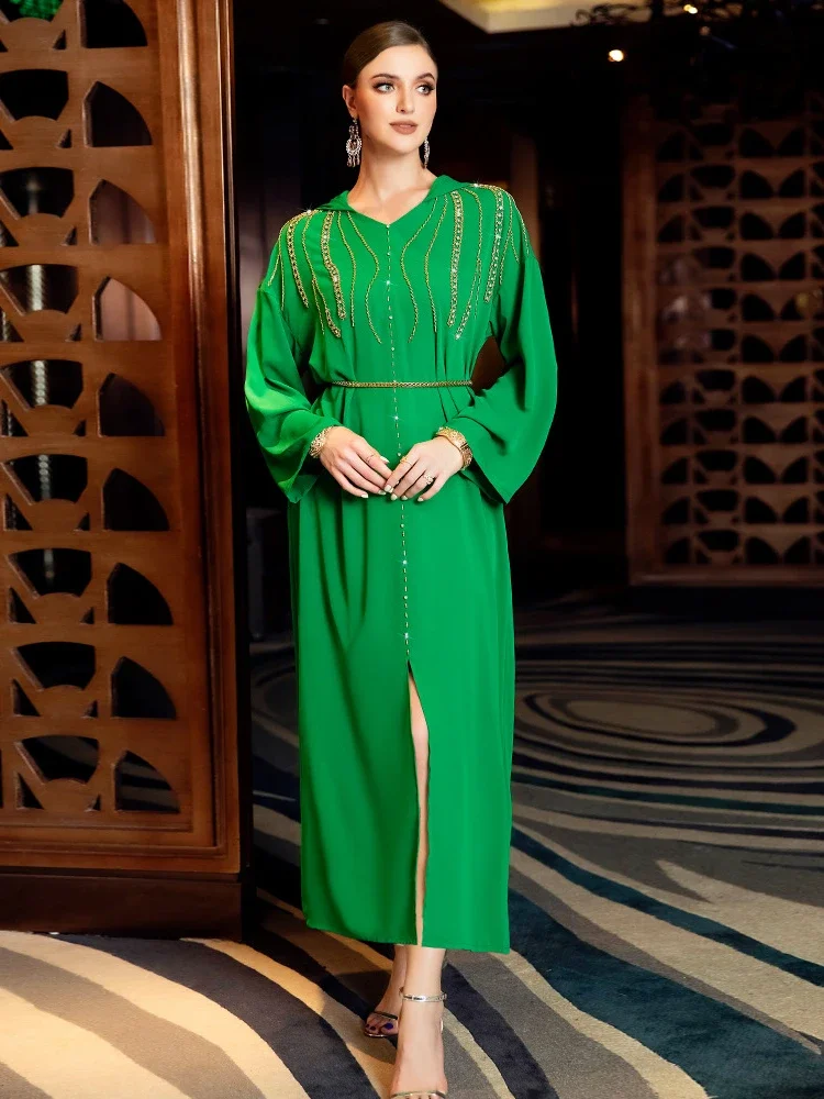 Ид Длинные платья с капюшоном и бриллиантами для женщин Платье Джалабия