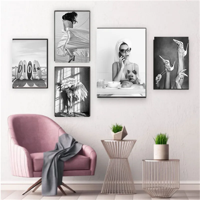 

Современная Скандинавская Мода Холст Картина модель ВИНТАЖНЫЙ ПЛАКАТ сексуальная женщина художественная печать черная белая Настенная картина для декора гостиной