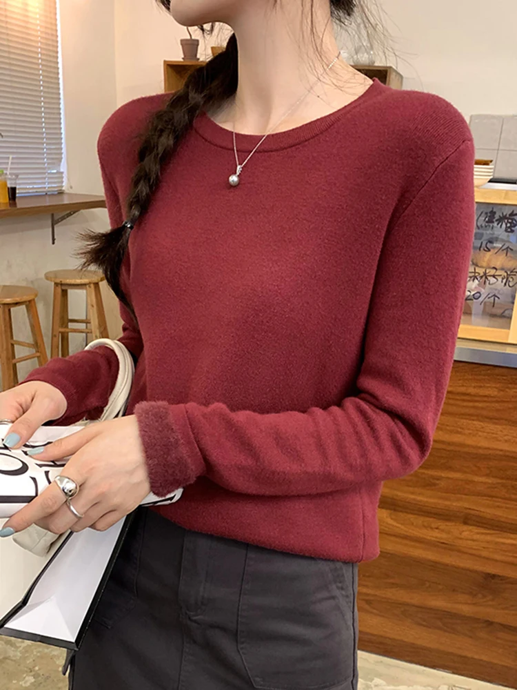 Простой базовый модный уличный женский пуловер осенний новый однотонный тонкий