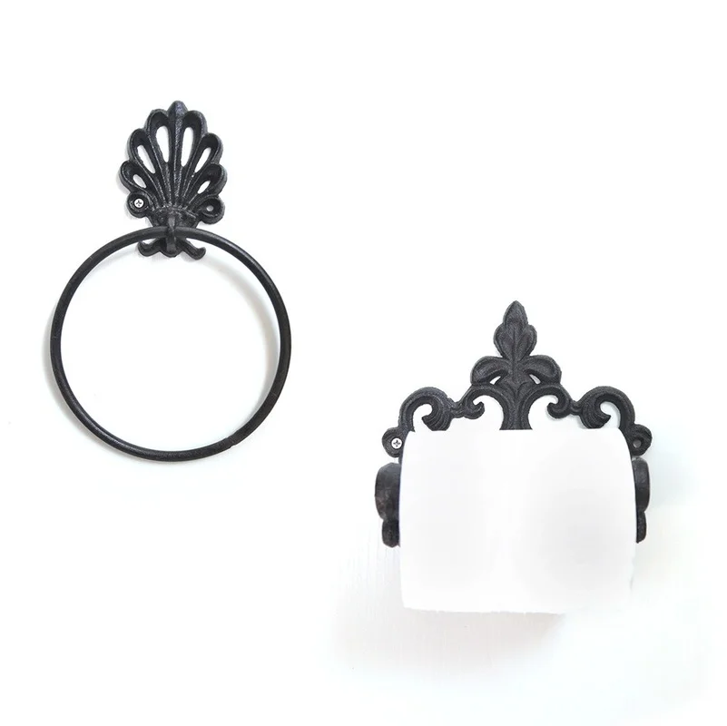 

Cast Iron Retro Towel Ring Paper Towel Rack American Wrought Iron Bathroom Towel Rack Storage Rack Yushifixture Accessories