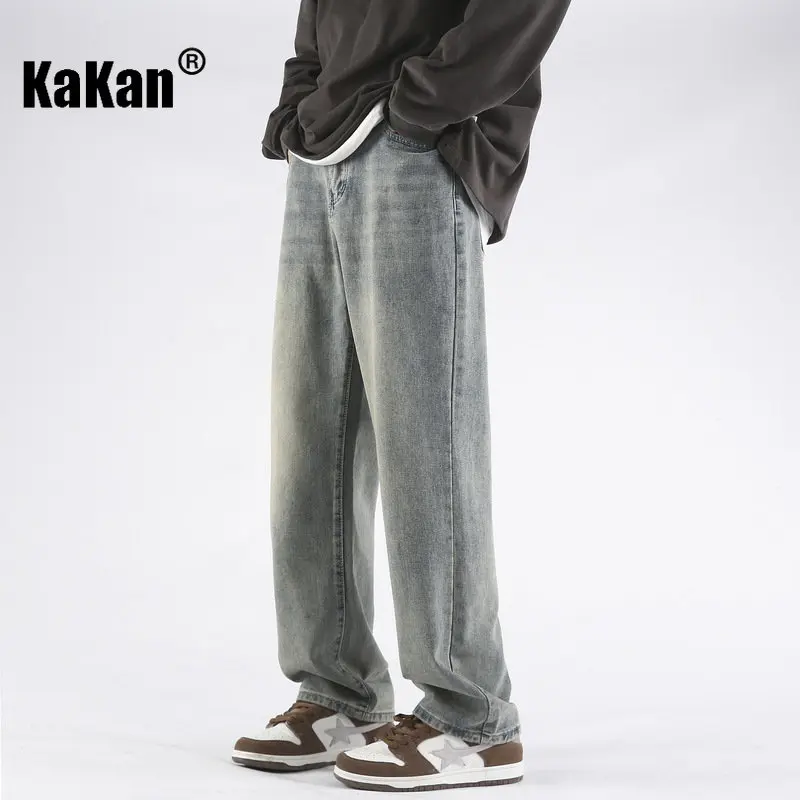 Kakan - European and American Spring and Summer New Blue Jeans for Men, Vintage Straight Leg Wide Leg Long Jeans K024-LQS915