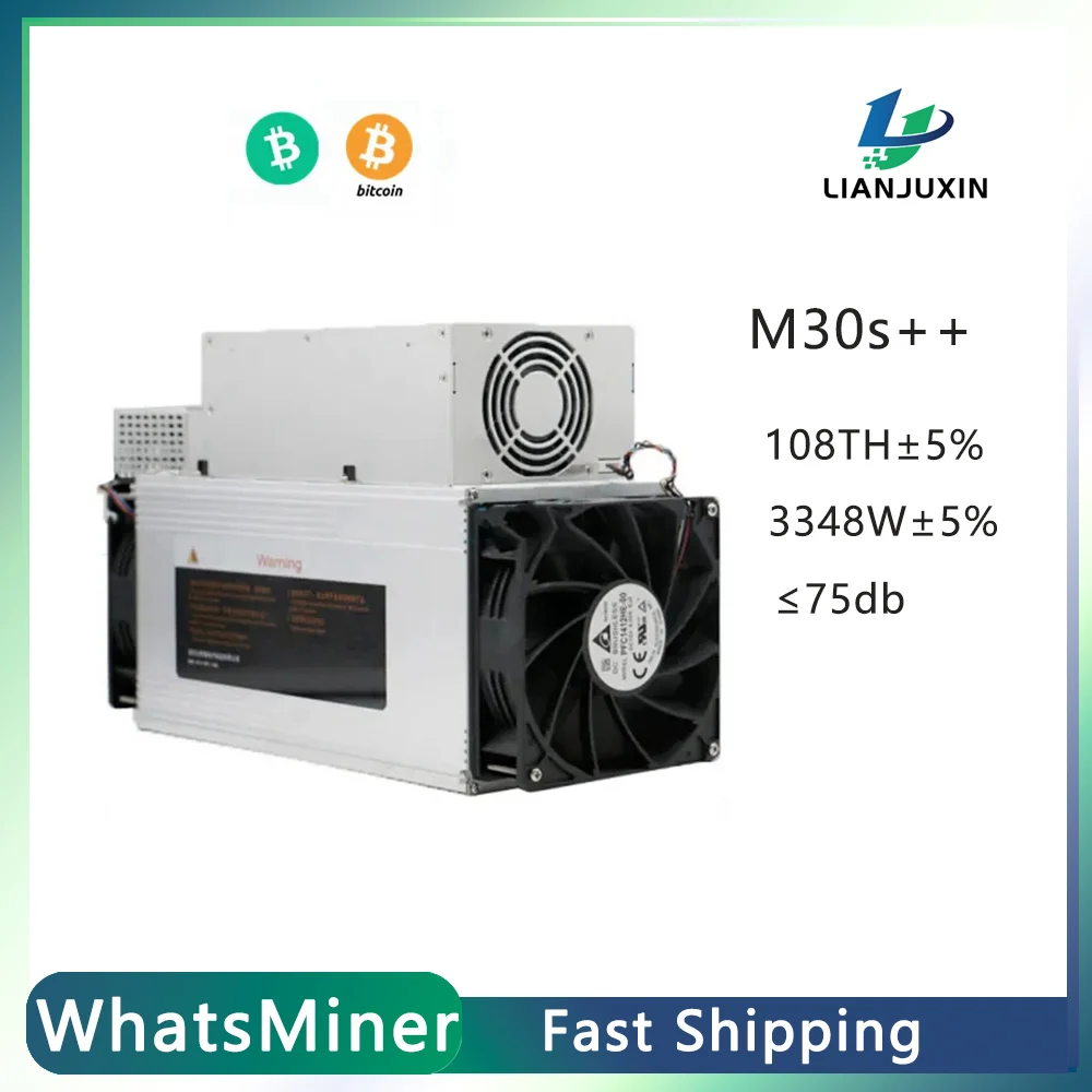 

New Bitcoin Miner MicroBT WhatsMiner M30S++ 108Th/s ASIC Miner 3348W Bitcoin BTC Mining With Power Supply SHA256